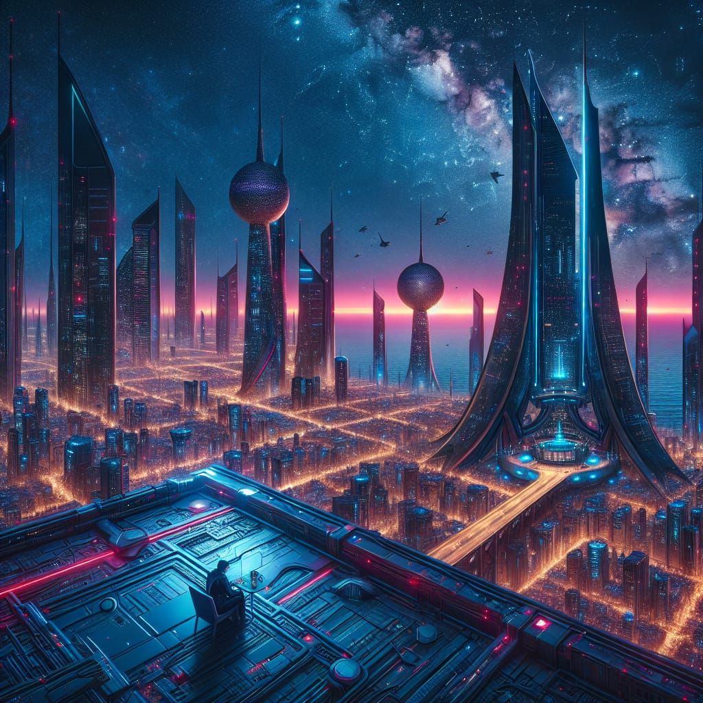 Futuristic Kuwait City at Night in Cyberpunk Style