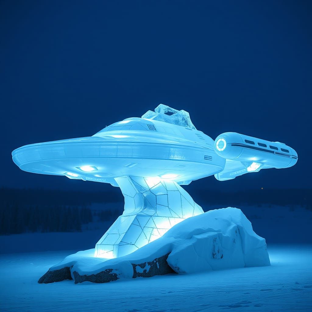 Federation Starship Ice Sculpture in Arctic Setting