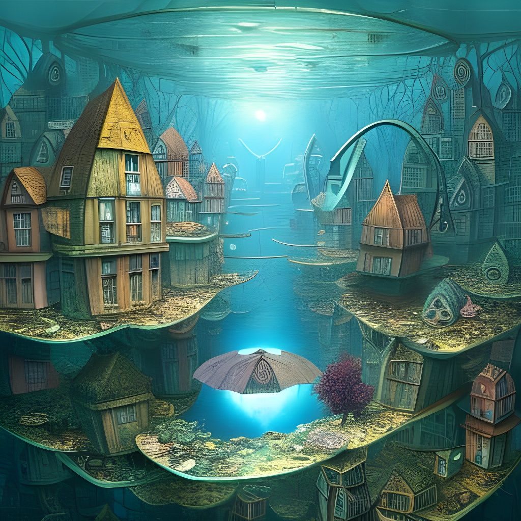 Miniature Metropolis in Fish Tank, Surreal Art
