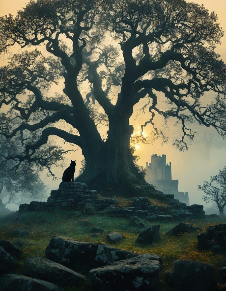 Mystical Castle Oak in Golden Light