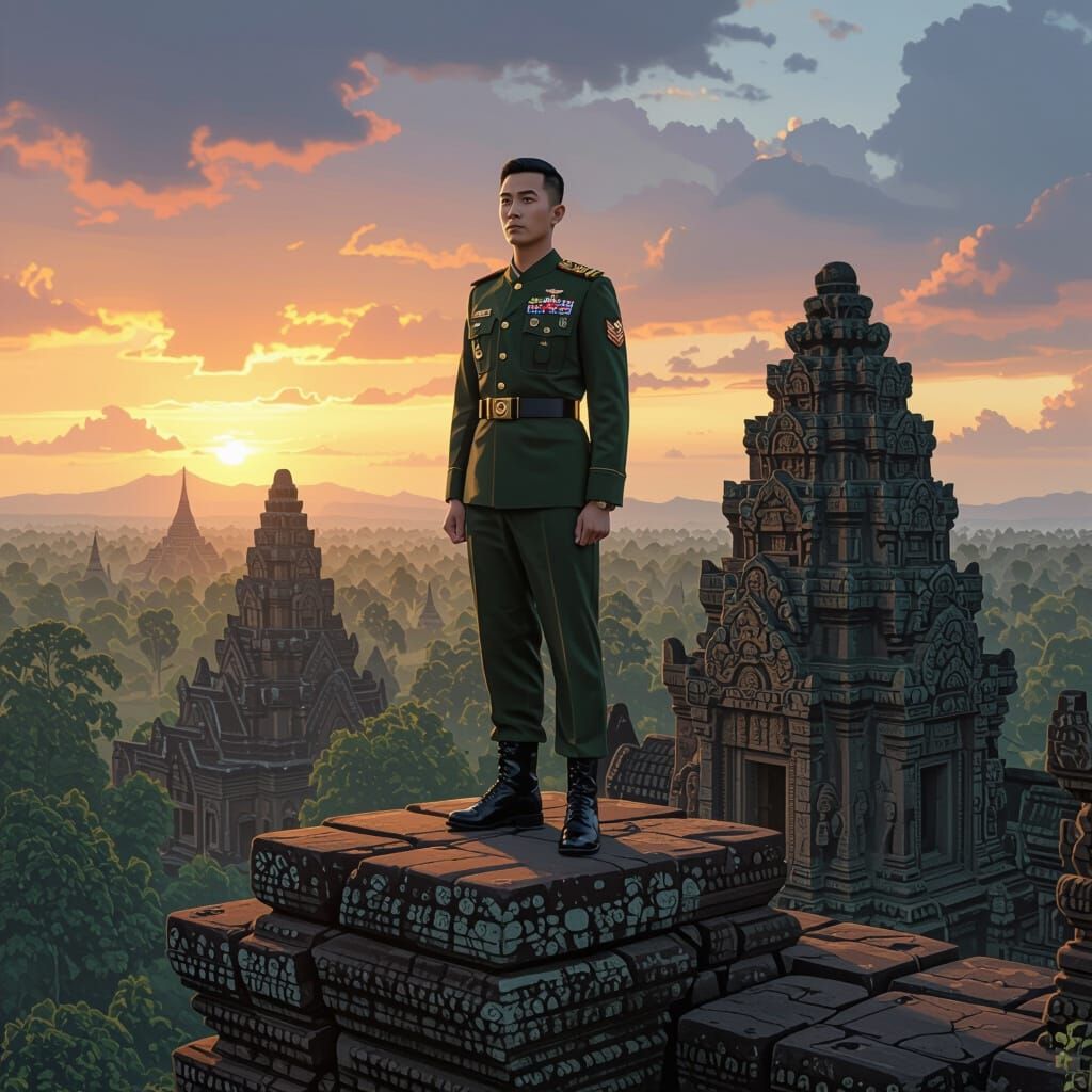 Thai Soldier in Khmer Landscape, Digital Painting