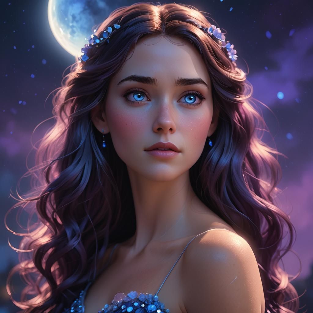 Heartbroken Woman in Moonlit Night: Pixar-Inspired 3D Art