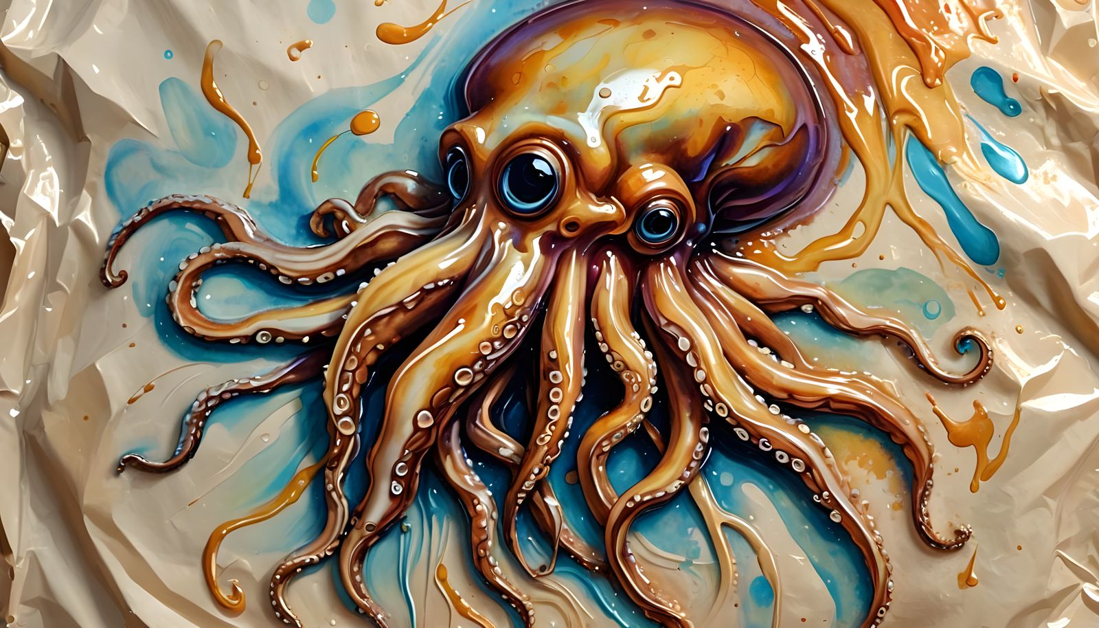 Squid Eats Dough in Polyethylene Bag