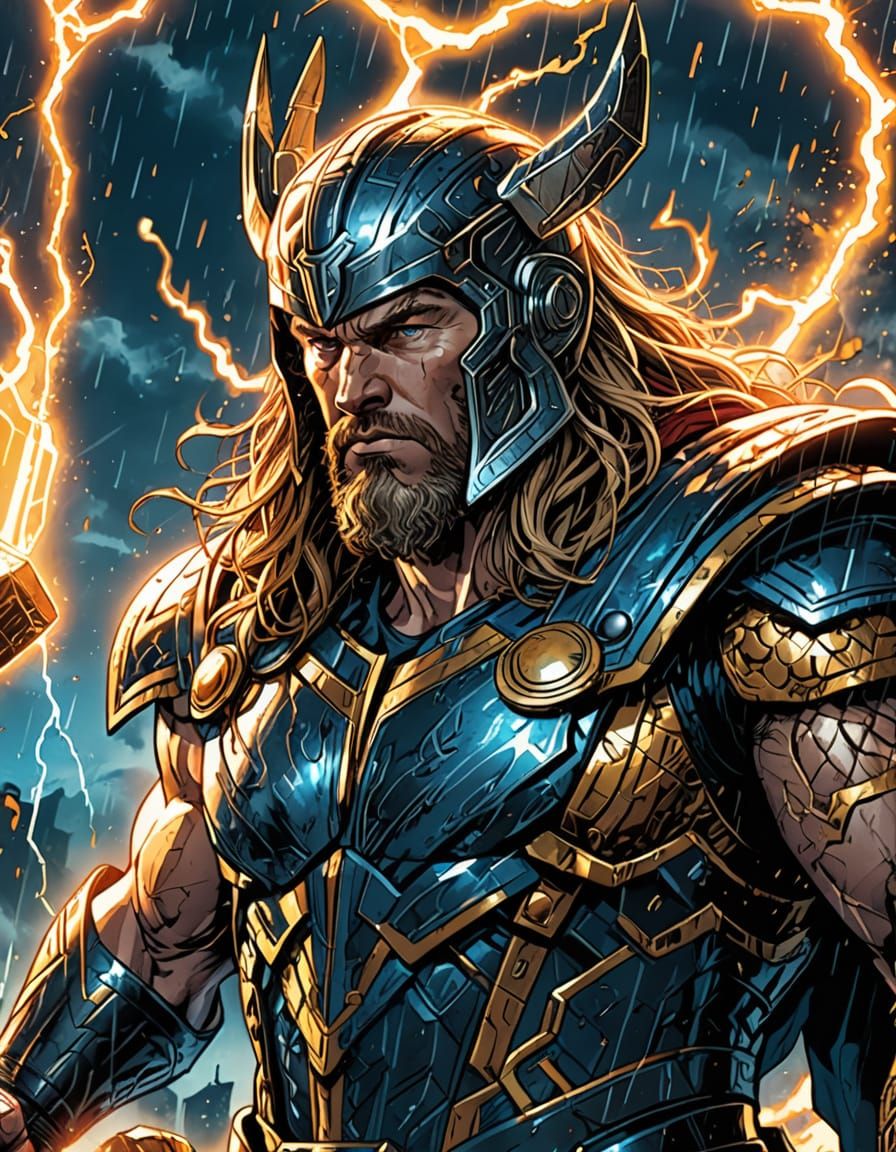 Thor, God of Thunder, in Epic Comic Book Style