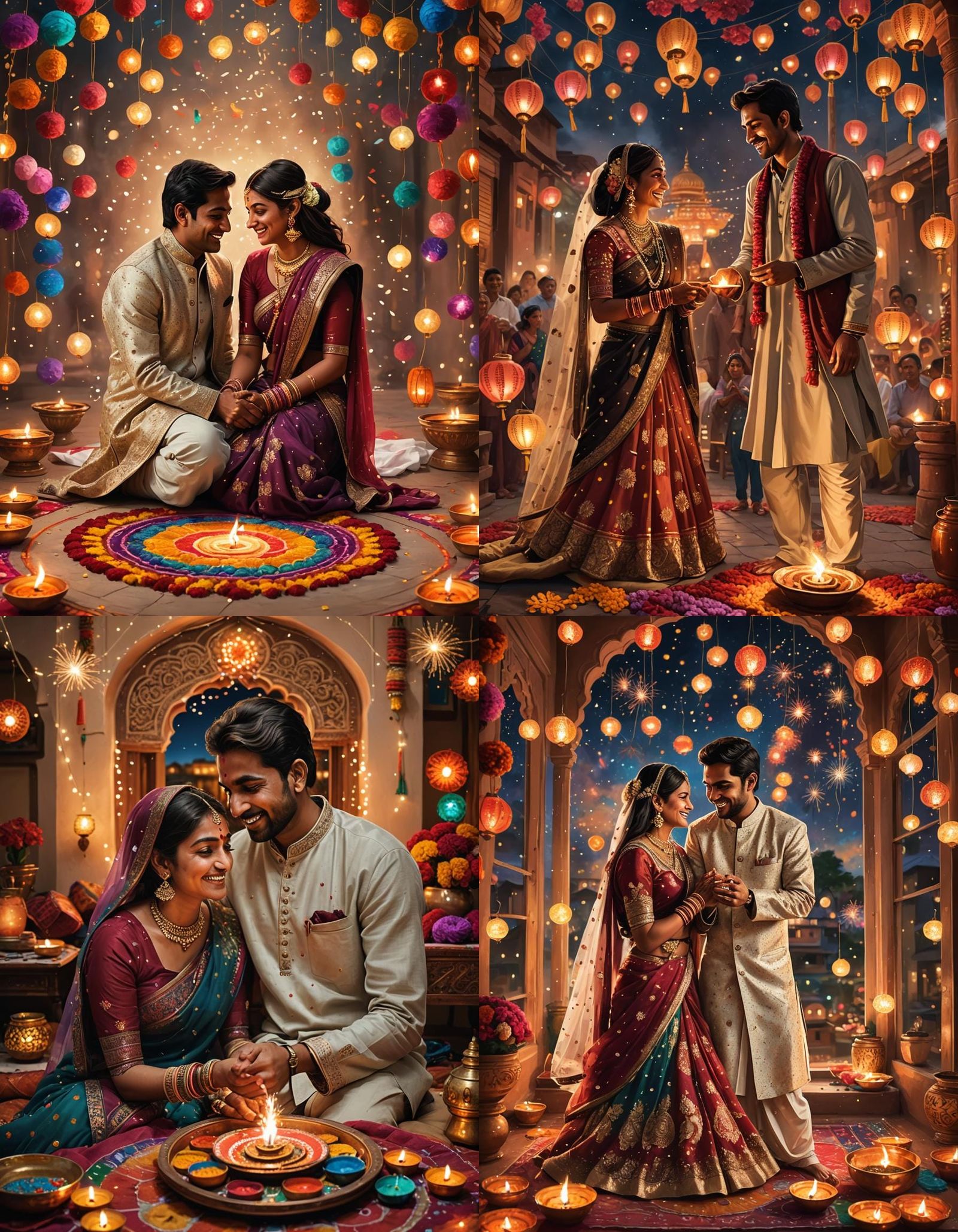 Indian Couple's Diwali Celebration in Hyperrealistic Style