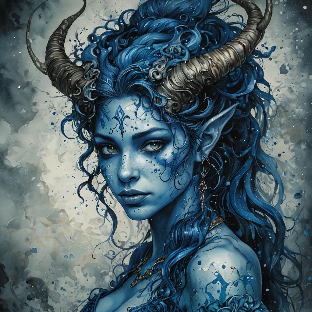 Enigmatic Tiefling Portrait in Rococo Oil Style