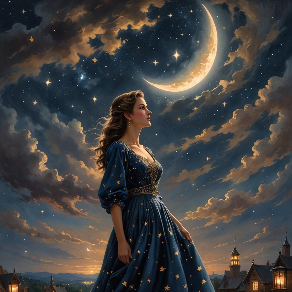 Starry Night Gown: Academic Art in Prussian Blue