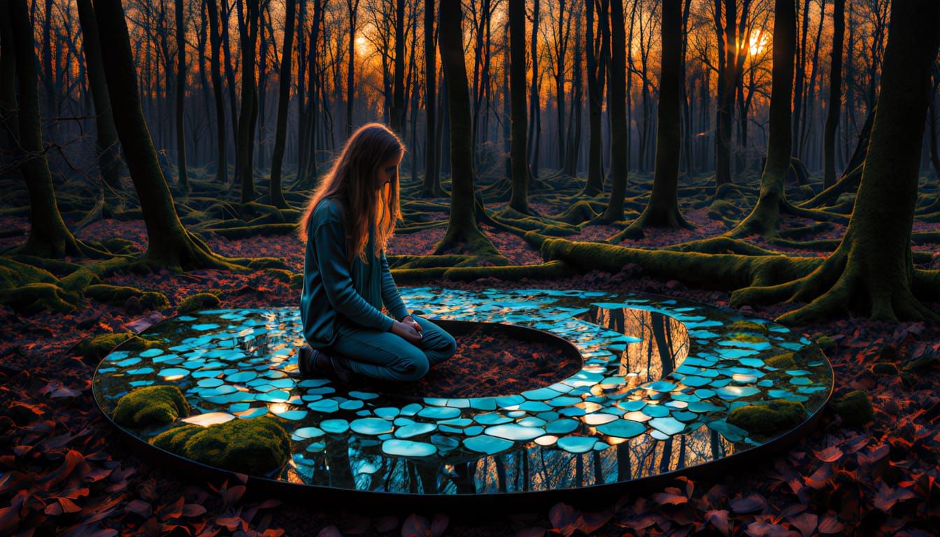 Surreal Fragmented Sculpture of Woman at Sunset