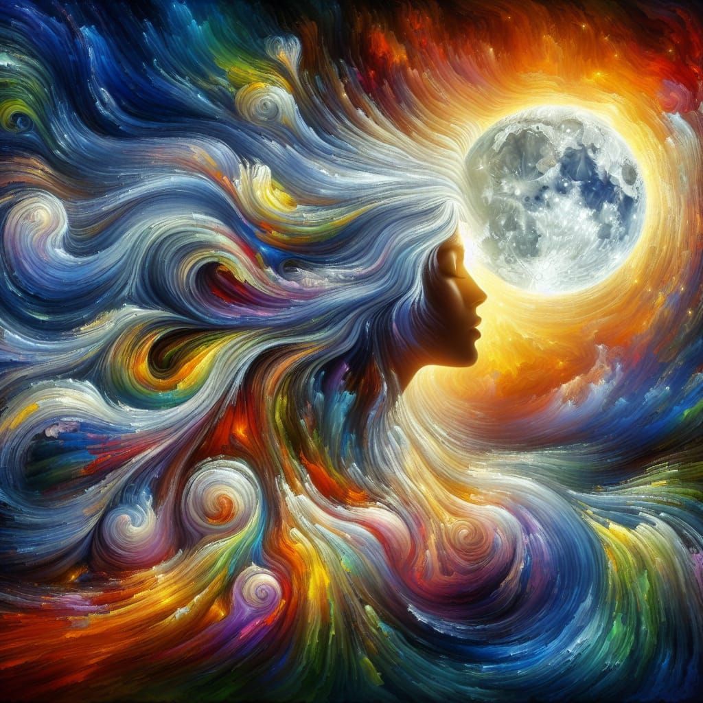 Luminous Moon Pierces Storm in Oil Painting Style