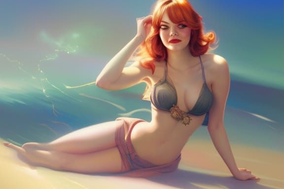 Pin-Up Girl Portrait in Hyperdetailed Digital Art Style