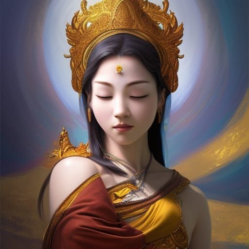 Goddess of Mercy Kwan Portrait in Cosmic Style