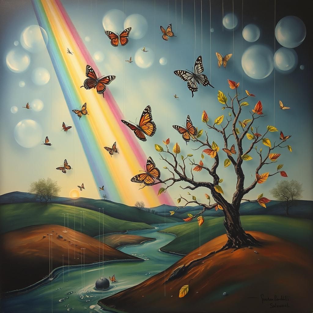Surreal Butterflies Catching Rainbows: A Salvador Dali-esque...