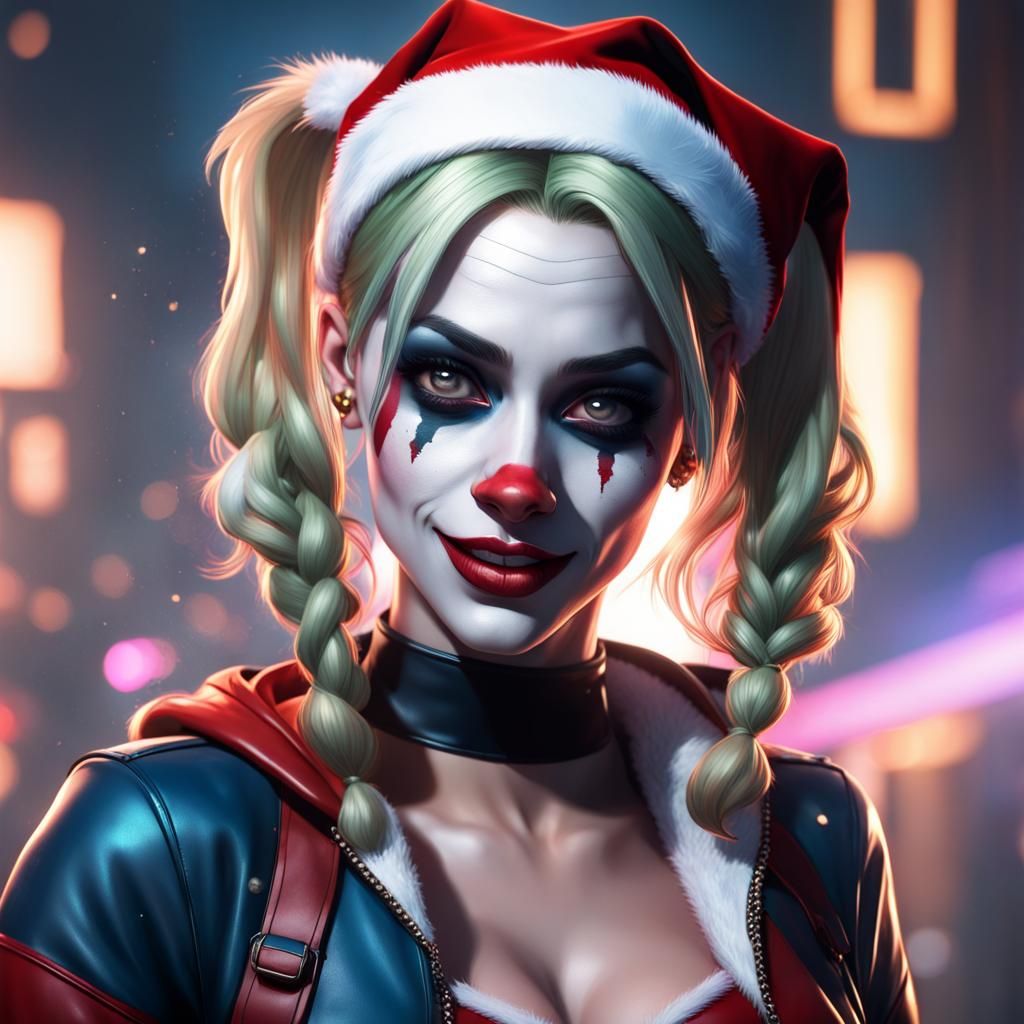 Christmas Harley Quinn Portrait in Volumetric Lighting