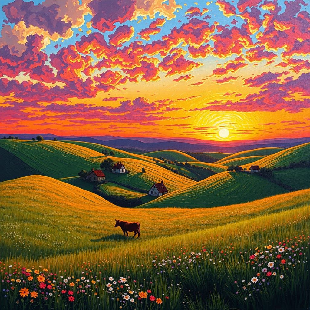 Dawn in Countryside: An Impasto Landscape Painting