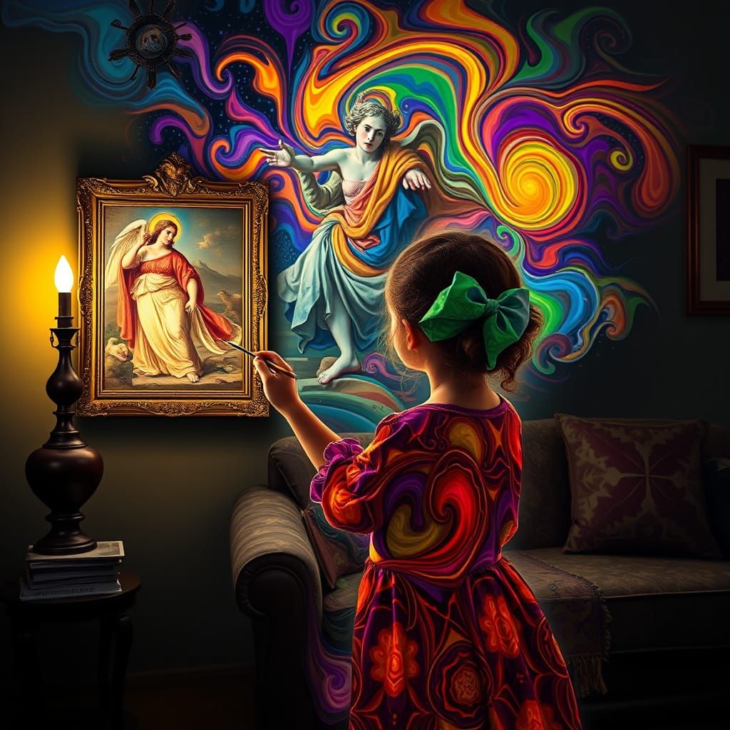 Girl Finger Paints Michelangelo Masterpiece in Surreal Livin...