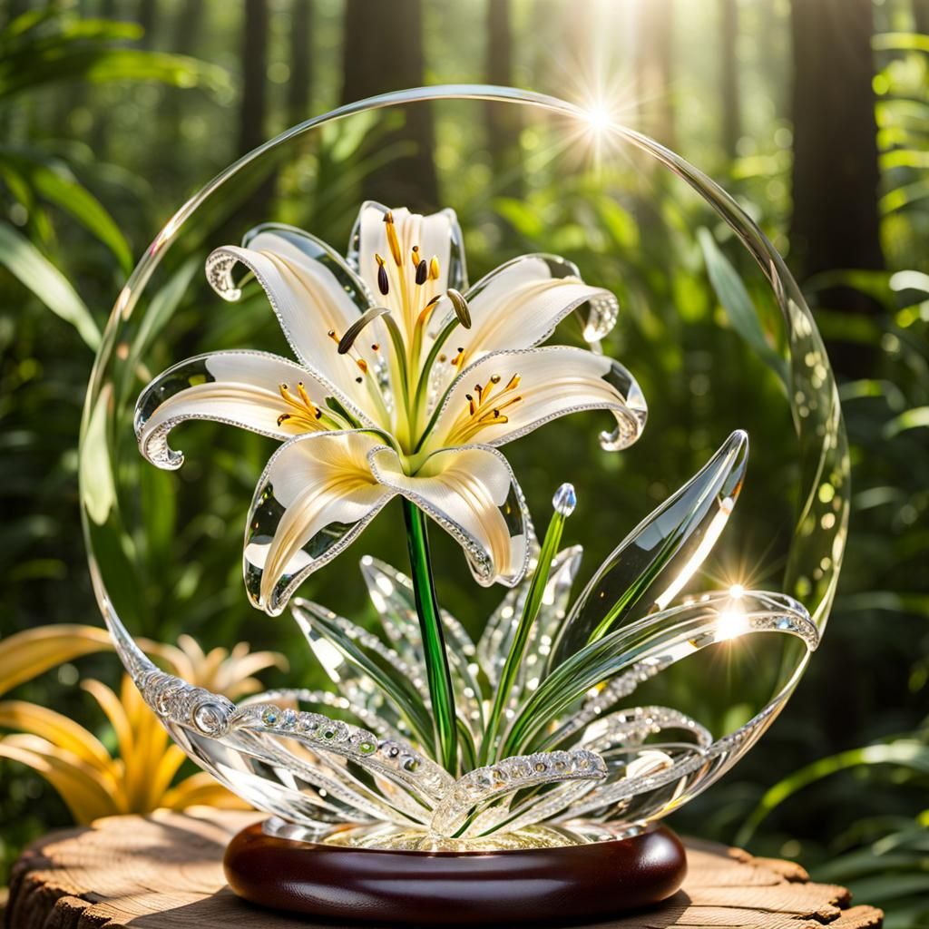 Crystal Lily Figurine in Forest Setting