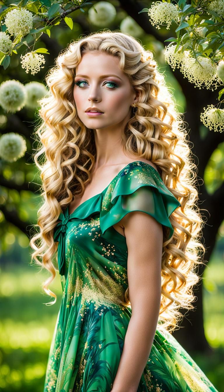 Green-Eyed Woman in a Floral Dress