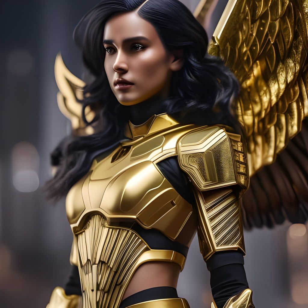 Angel in Golden Armor in Solarpunk Style
