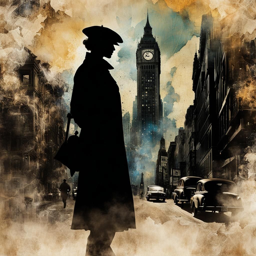 Noir Silhouette in Double Exposure Street Scene