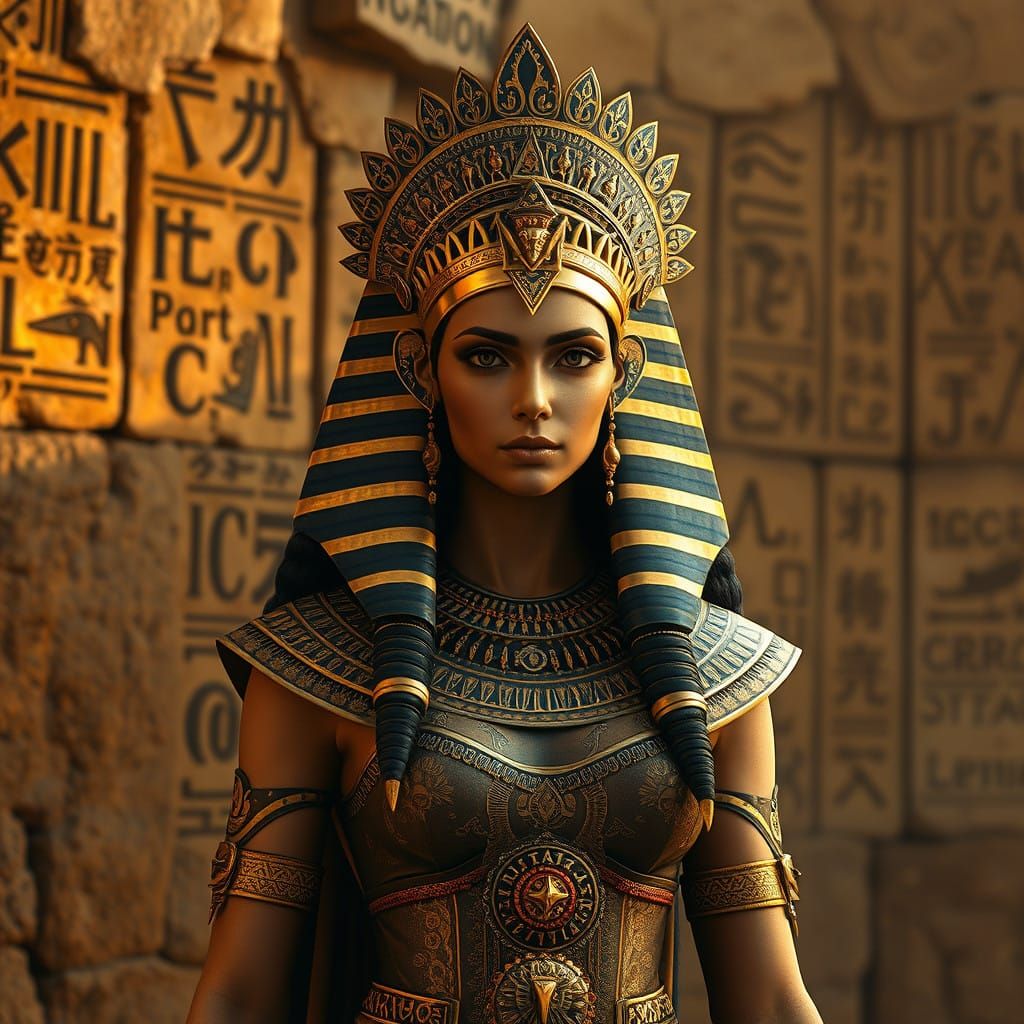 Ancient Egyptian Queen Goddess in Ornate Attire