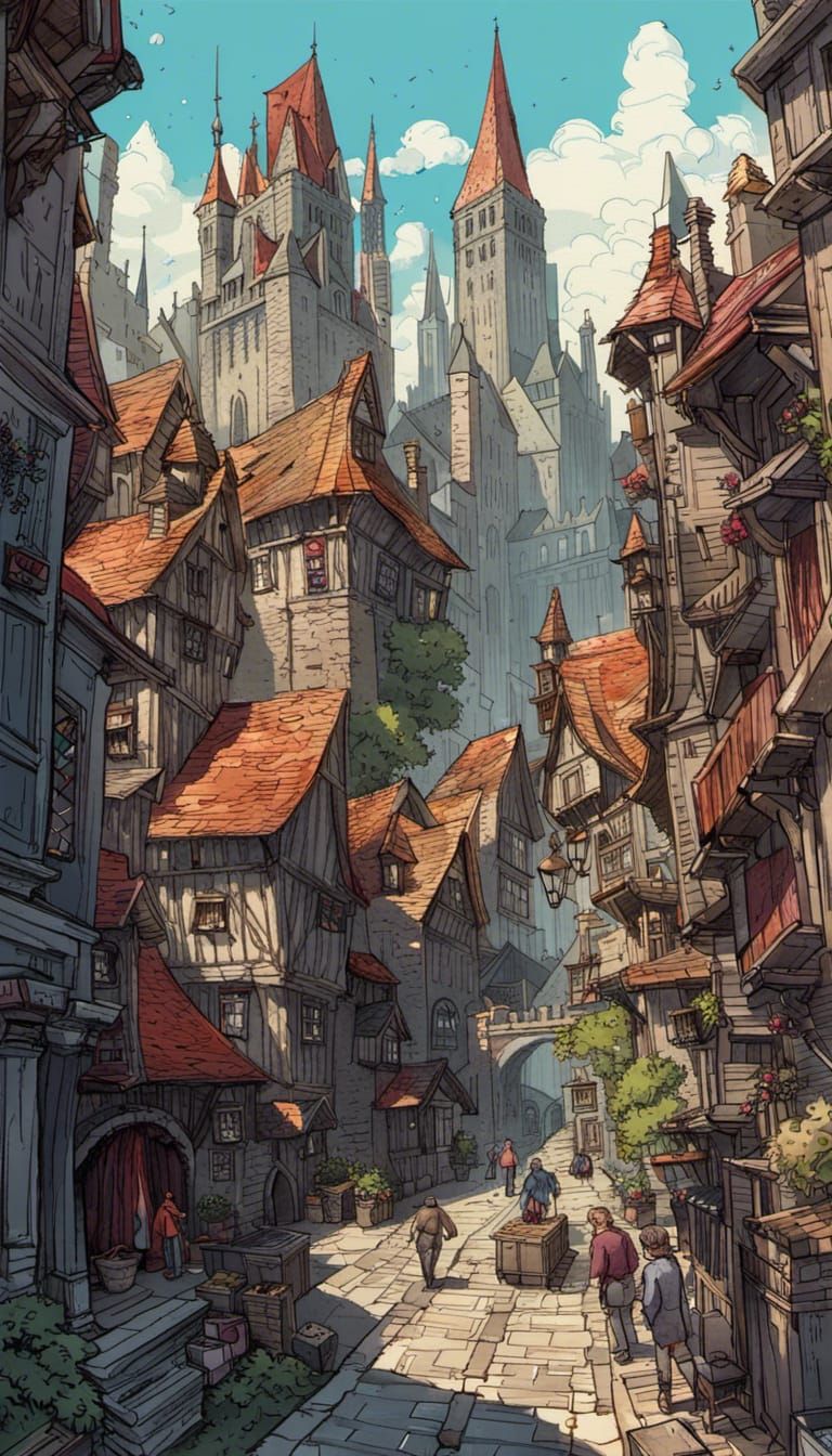 Medieval Fantasy Cityscape Art