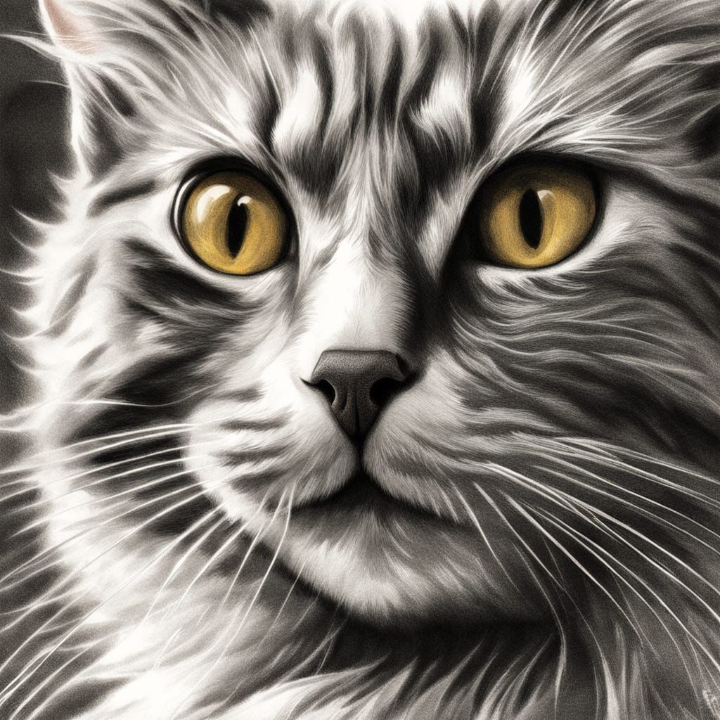 Chiaroscuro Feline Portrait in Soft Pencil Shading
