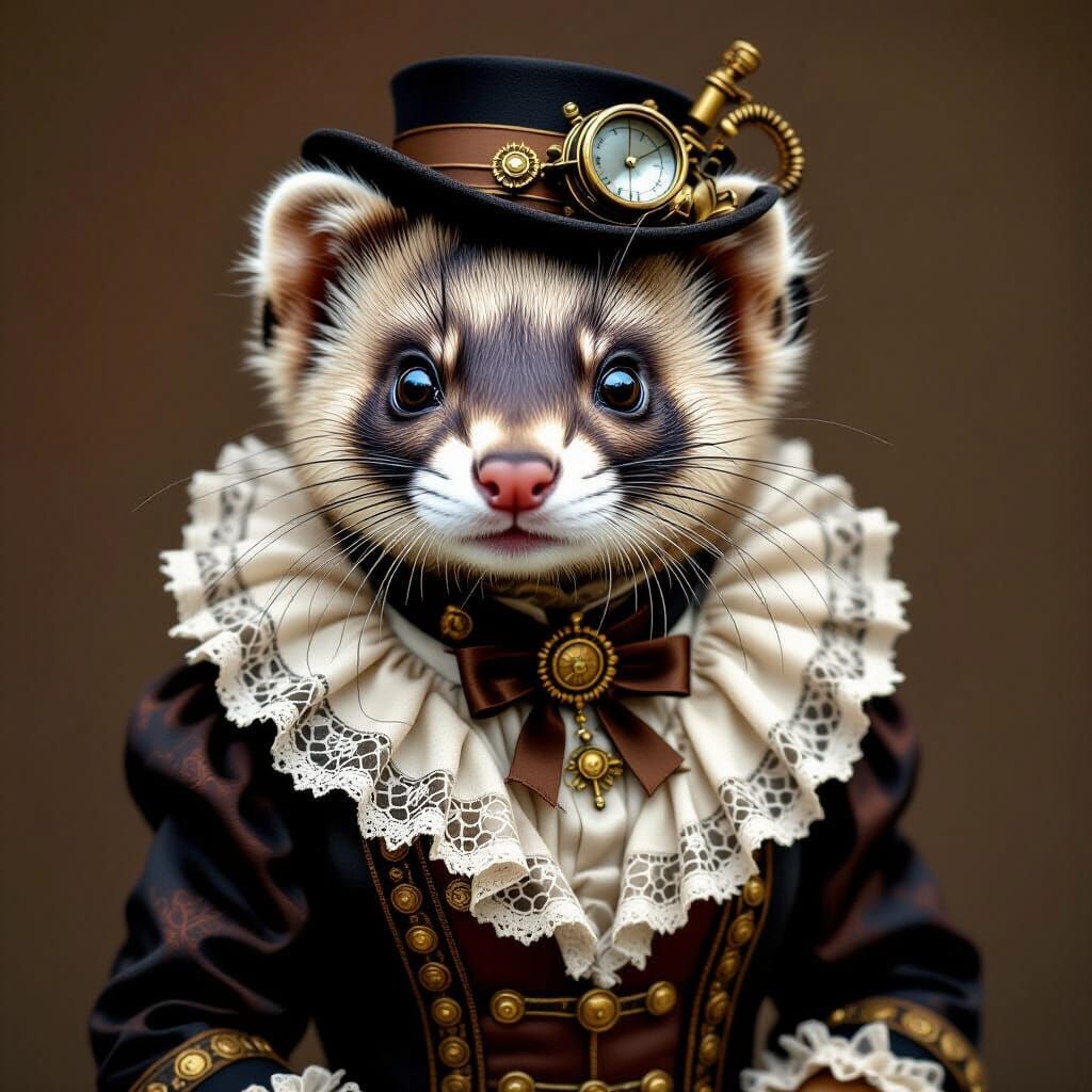 Steampunk Ferret in Victorian Lace