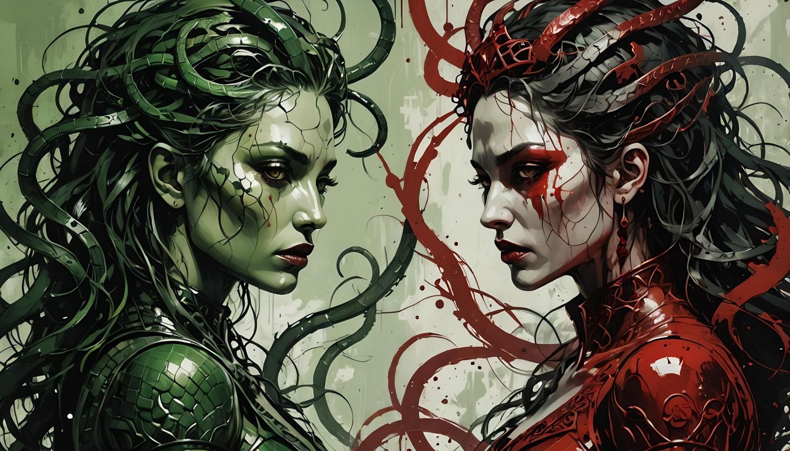 Medusa vs Vampire Queen: Abstract Digital Art