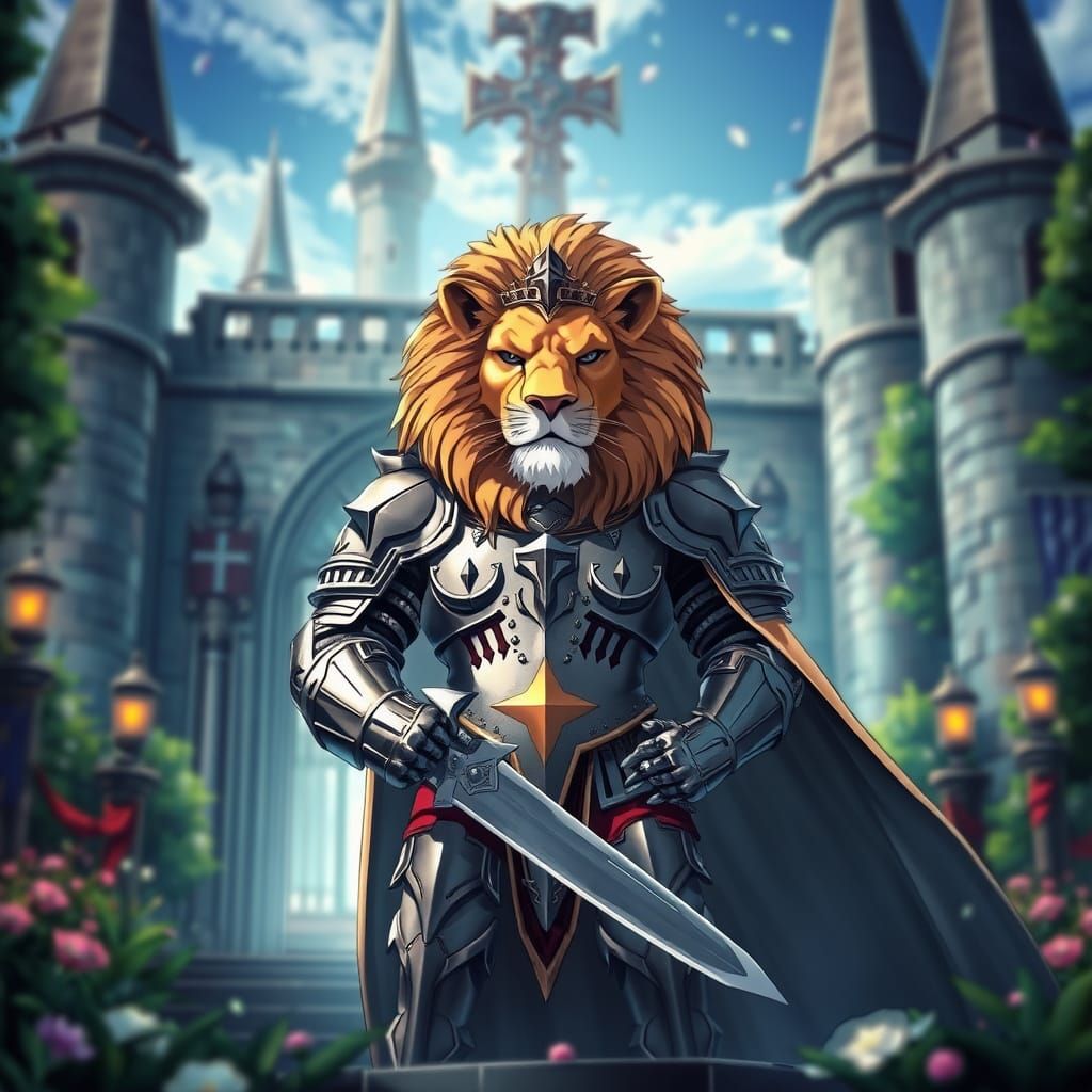 Medieval Lion Knight Standing Guard