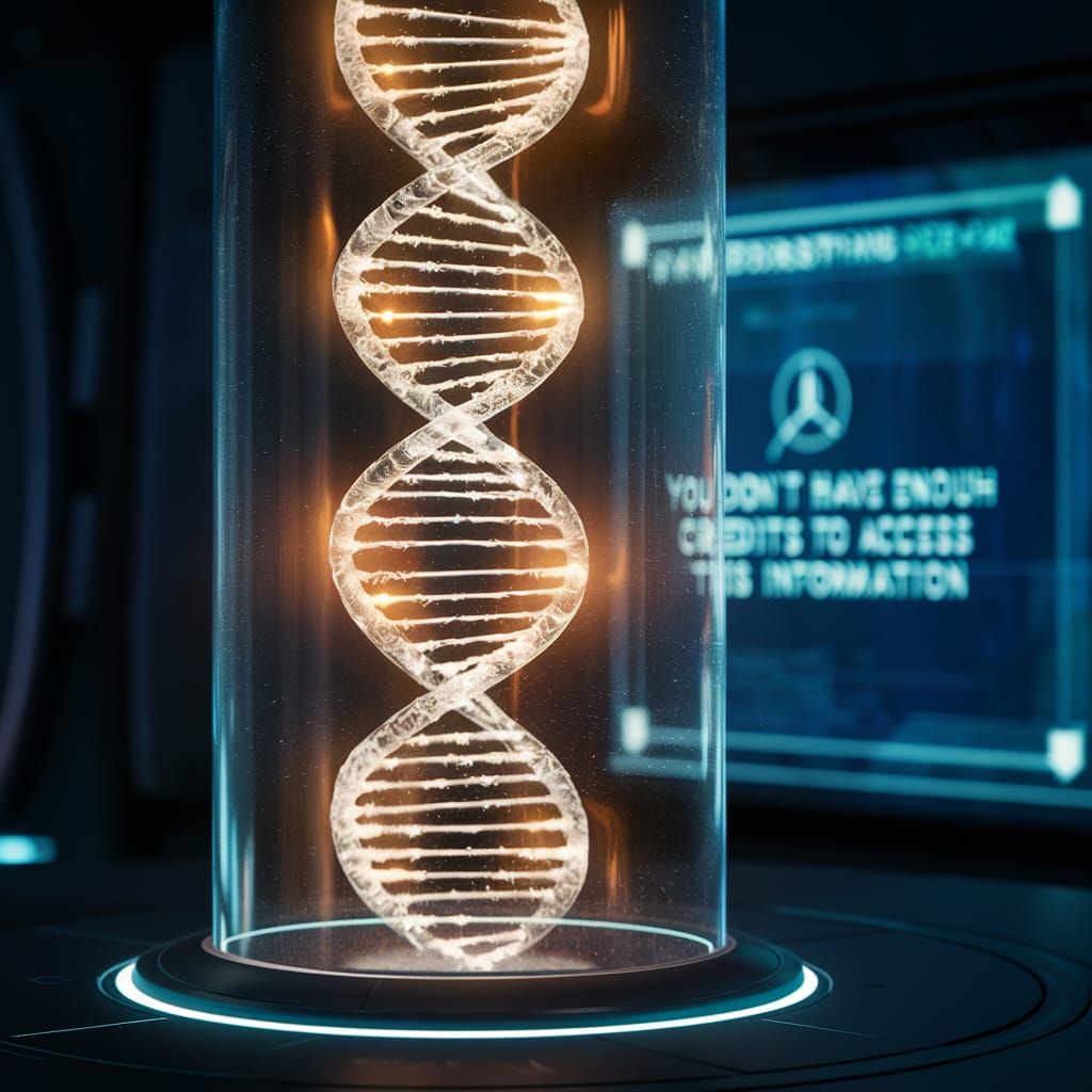 Futuristic Sci-Fi Scene: Alien DNA and Credit Restriction