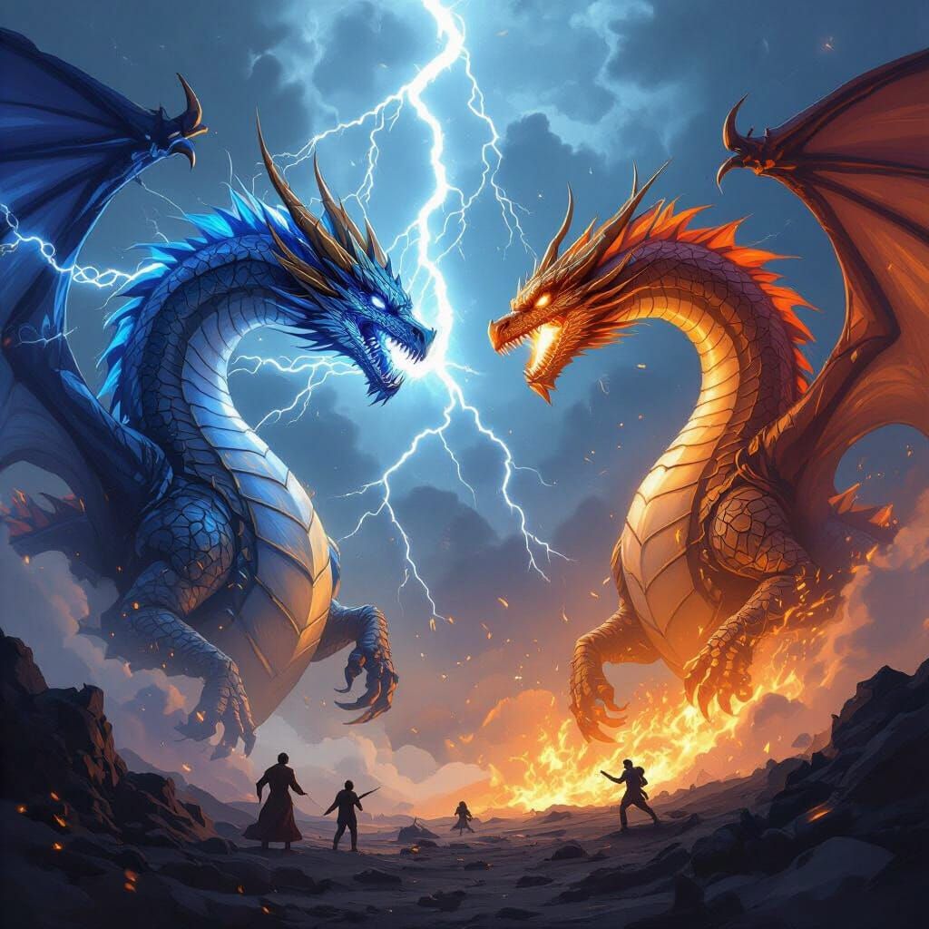 Electric Dragons Clash in Thunderous Skies