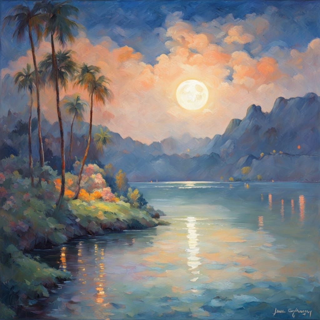 Impressionist Moonlight Landscape in Oil Paint