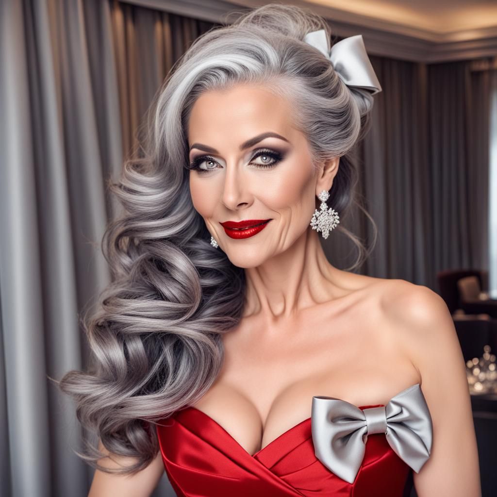 Stunning Woman with Smoky Eyes and Red Dress