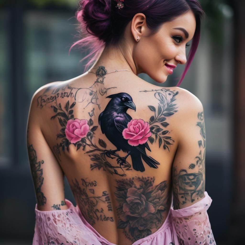 Tattooed Woman with Raven in Professional Photo