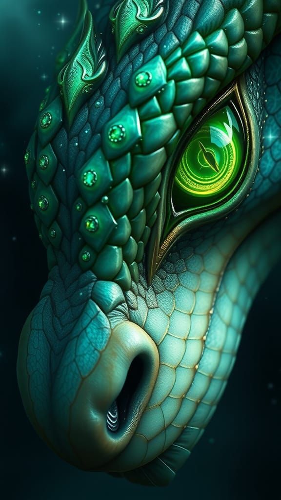 Enchanting Mythical Creature with Hypnotic Green Eyes