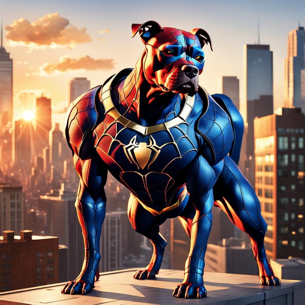 Comic Book Superhero Pitbull Saves the City