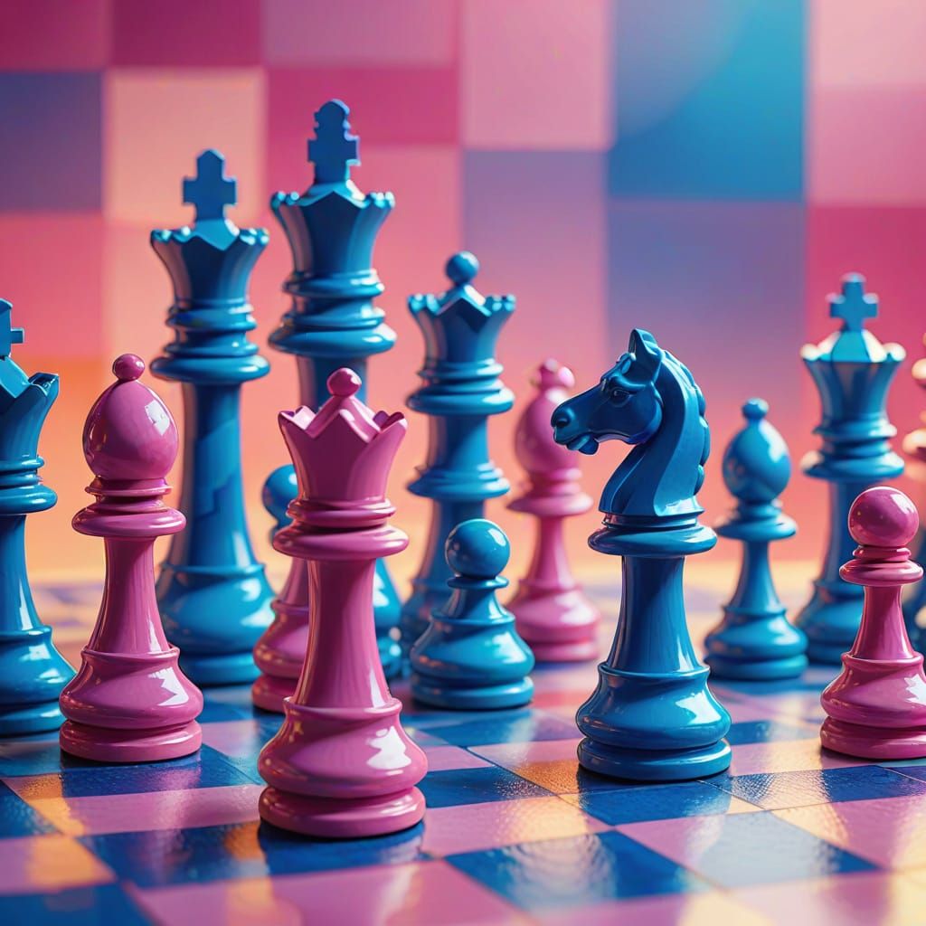 Vibrant Fauvist Chess Board with Glowing Pink Squares