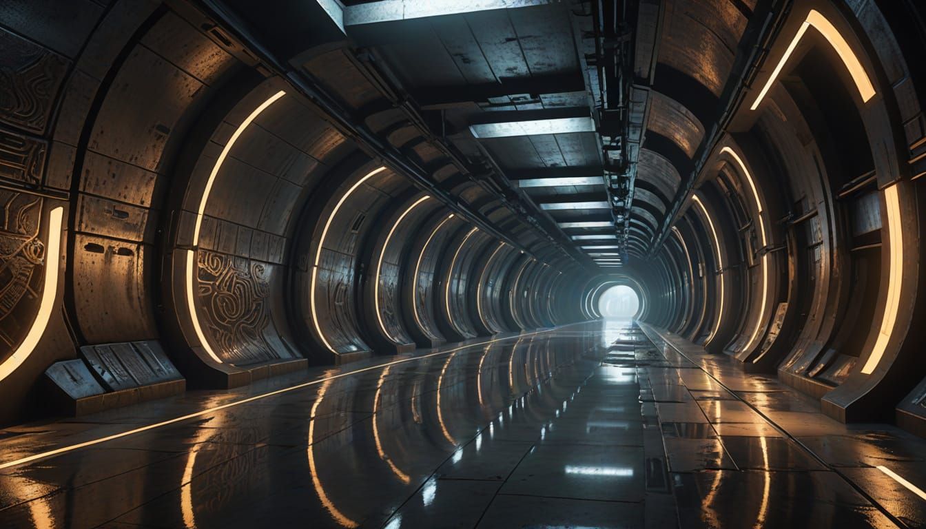 Futuristic City Underground Highways with Glowing Symbolic P...