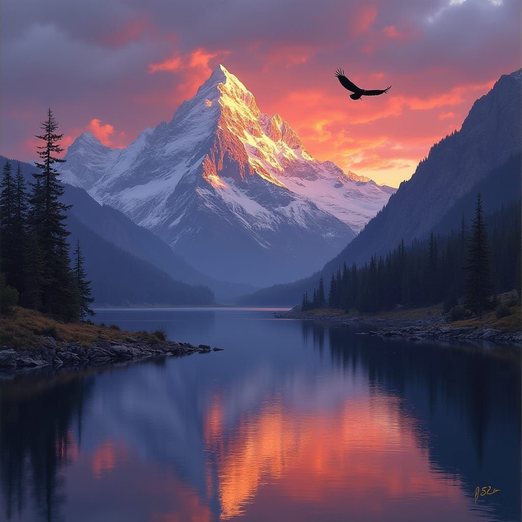 Majestic Mountain Twilight Landscape Painting