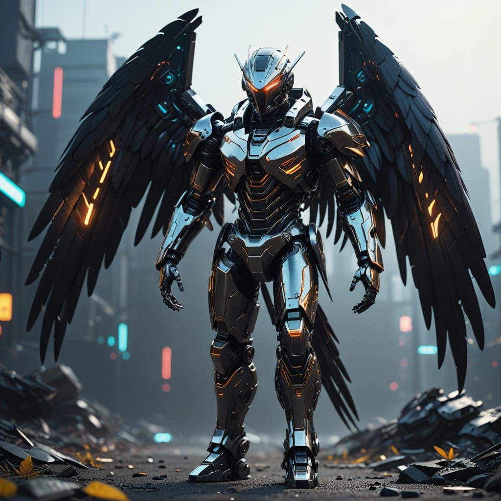 Futuristic Robot Bird-Man Soldier in Sci-Fi Concept Art