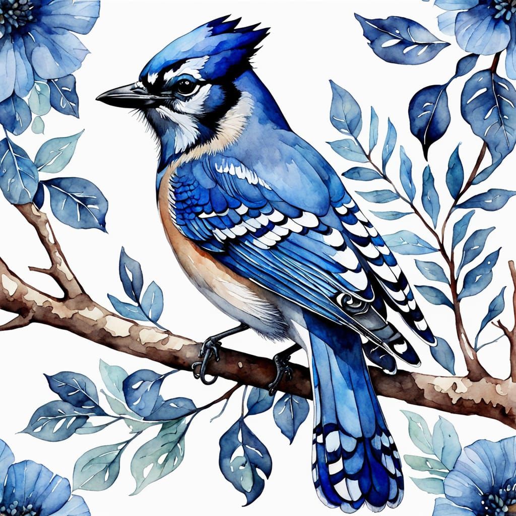 Serene Blue Jay in Watercolor
