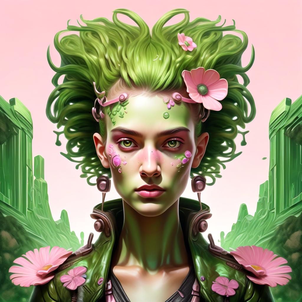 Biopunk Woman Illustration in Oil Painted Style