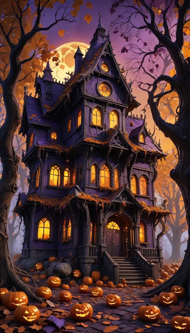 Whimsical Haunted House in Dark Fantasy Style