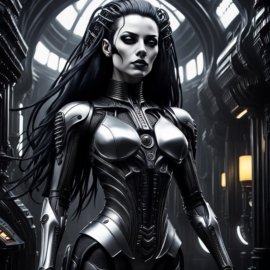 Gothic Woman in Pain: Surreal Crayon Drawing