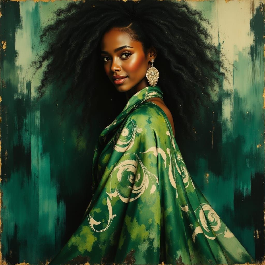 African American Woman in Elegant Green Dress