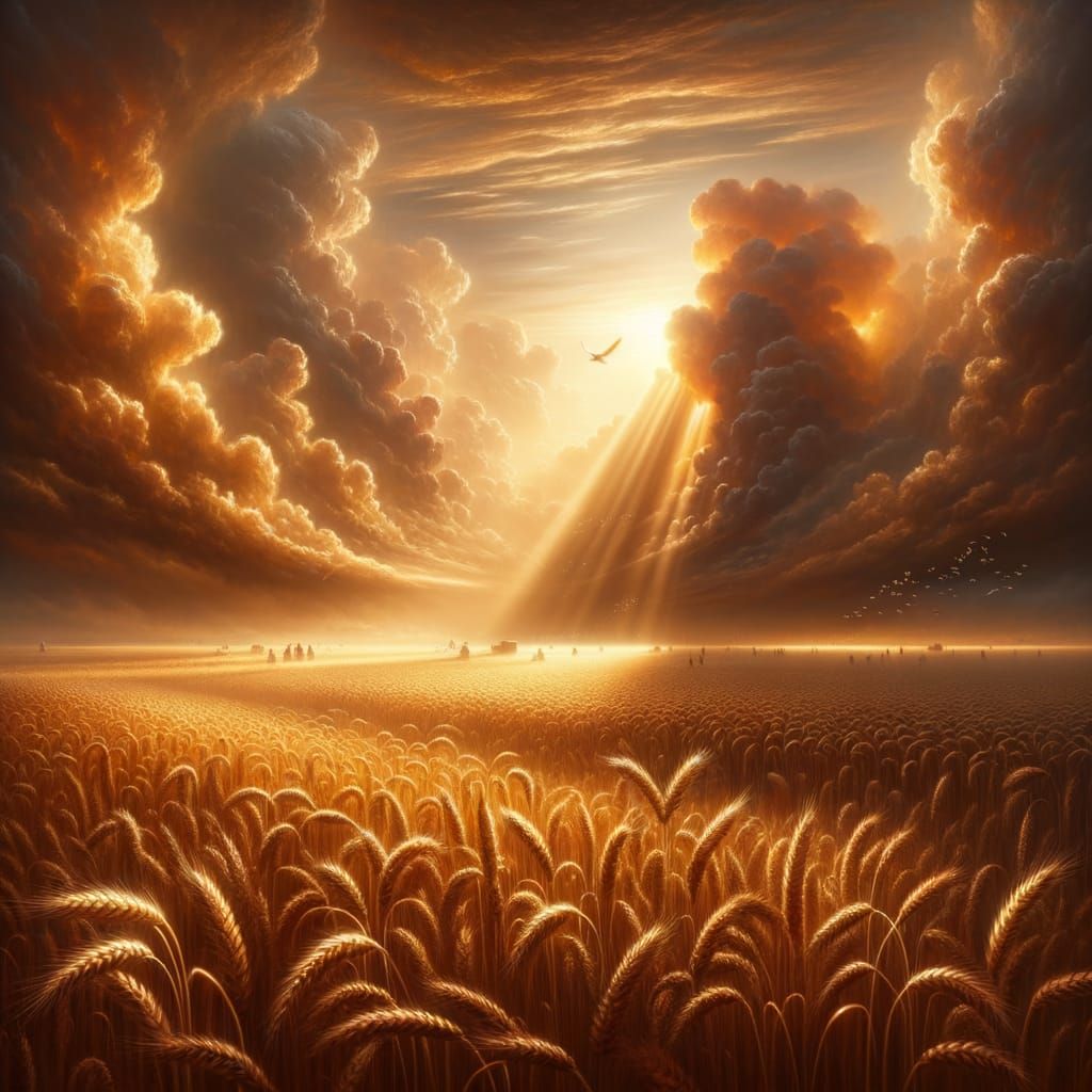 Golden Autumn Harvest Under Radiant Sunset Skies