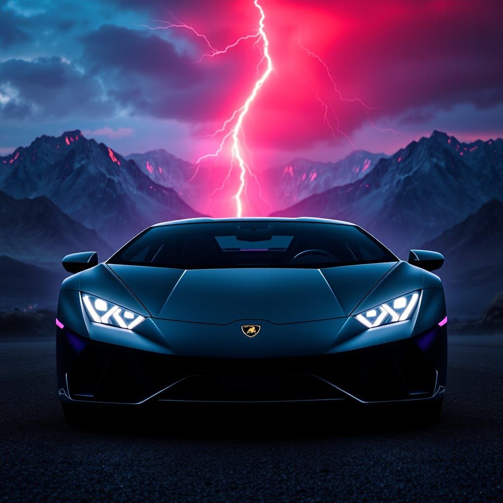 Sleek Black Lamborghini Dominates Fantastical Night Sky