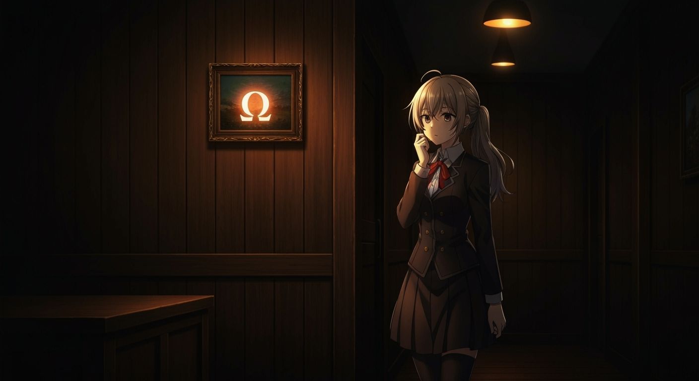 Anime Girl in Dark Hallway, Cel-Shaded Style