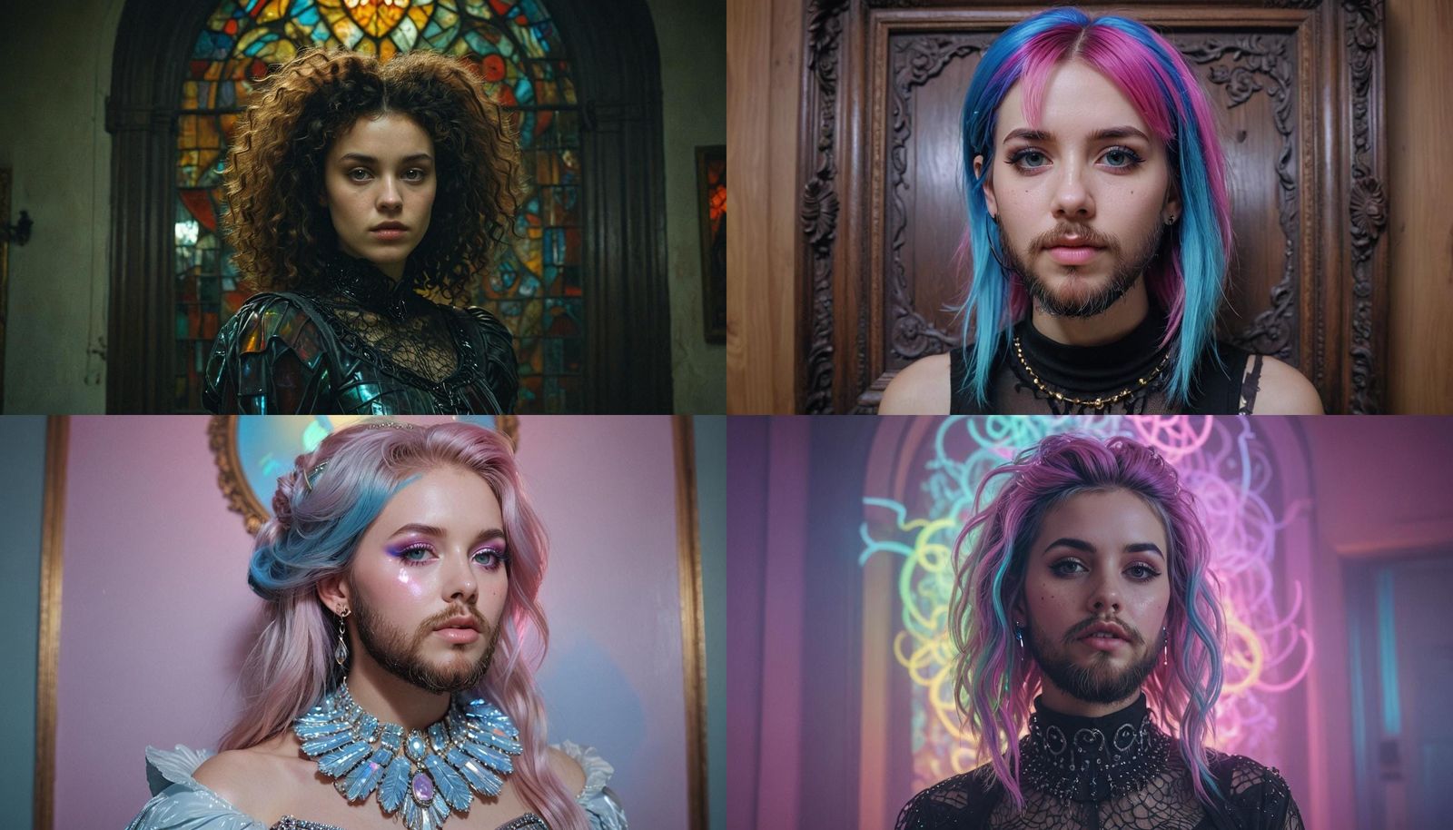 Neon Pastel Goth Woman in Portrait Hall