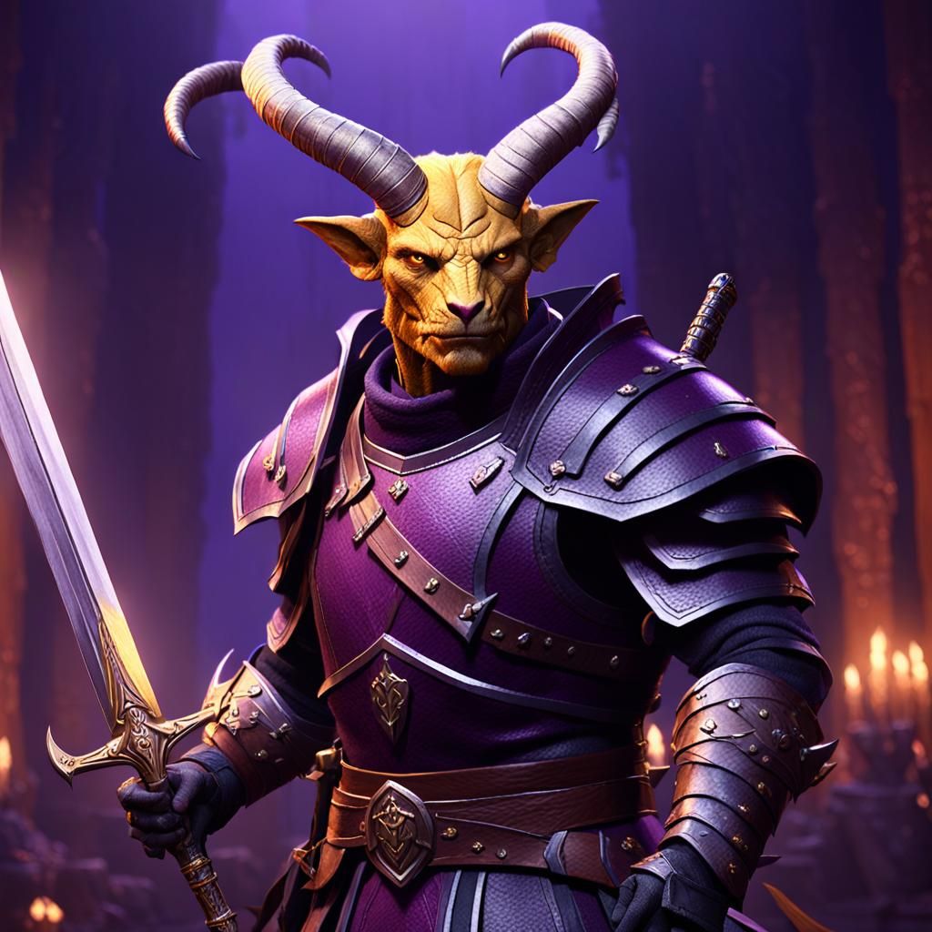Menacing Tiefling with Sword in Dark Fantasy Style